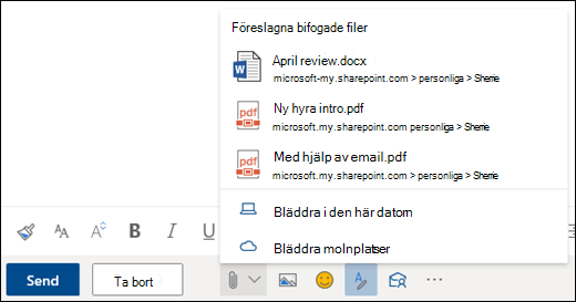 Bifoga filer som visar föreslagna bifogade filer