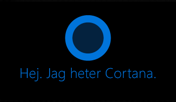 Logotypen Cortana och orden ”Hej. Det är jag som är Cortana.”