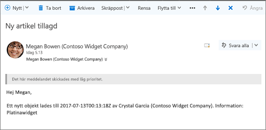 E-post som Microsoft Flow när ett objekt ändrades