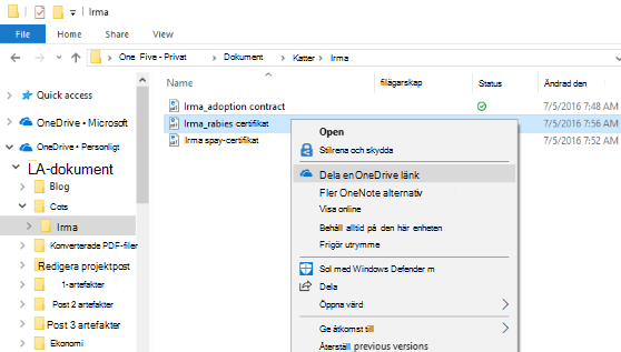 Dela en fil via Microsoft OneDrive på Windows 10