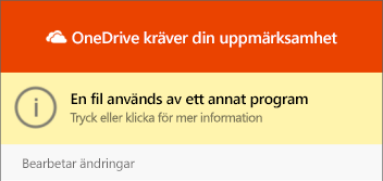 Dialog rutan "filen används" i "OneDrive"