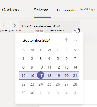 Ändra datumintervallet för schemavyn i Arbetspass.