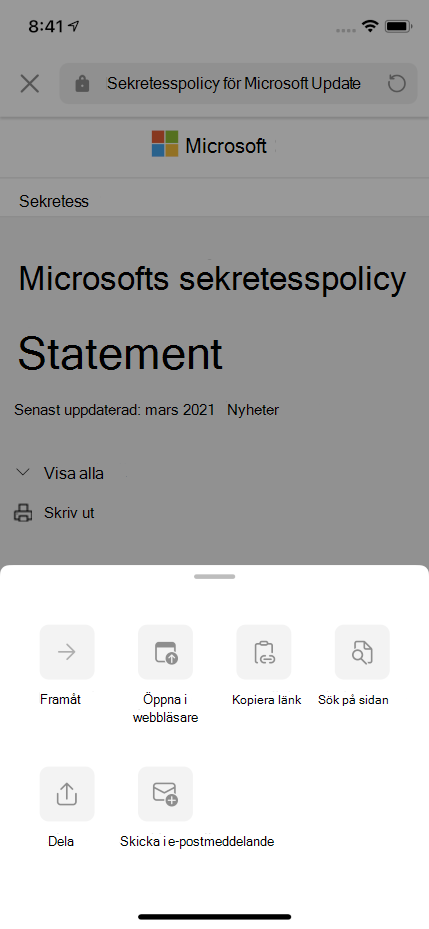 Skärmbild som visar webbvyn i Outlook med spillmenyn expanderad