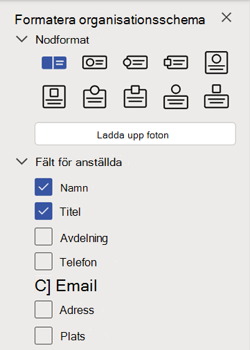 Åtgärdsfönstret Formatera organisationsschema.