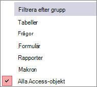 Menyn Filter för navigeringsfönster efter grupp