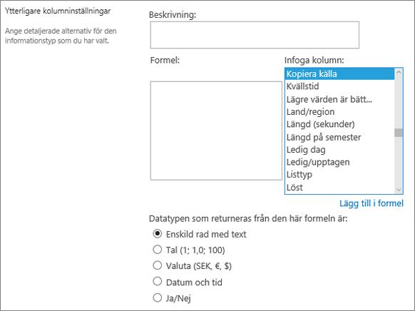 Alternativ för beräknad kolumn