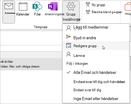 I menyfliksområdet väljer du Gruppinställningar > Redigera grupp