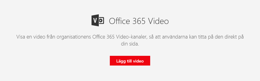 Skärmbild av Office 365 Lägg till video-dialogrutan i SharePoint.