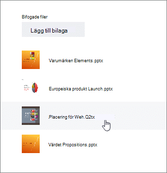 Välj ett dokument i listan över bifogade filer i Information