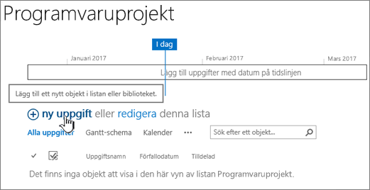 Aktivitetstidslinje, klicka på Ny + för att lägga till aktiviteter