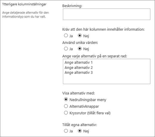 Alternativ för att alternativkolumner