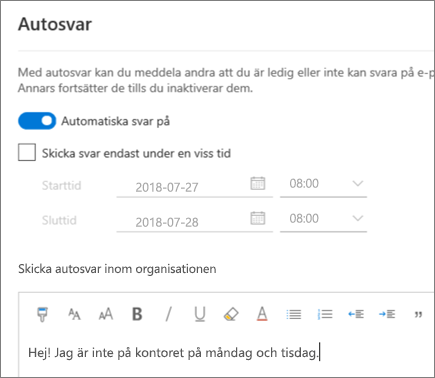 Skapa ett autosvar (frånvaromeddelande) i Outlook på webben
