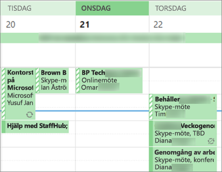 Hur din kalender ser ut för en användare när du delar den med begränsad information.