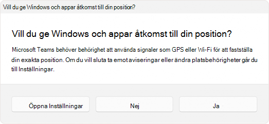 Skärmbild av uppmaningen som ber användaren att tillåta en app att komma åt position.