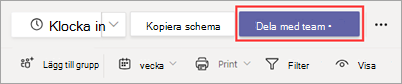 Knappen Dela med team i Arbetspass