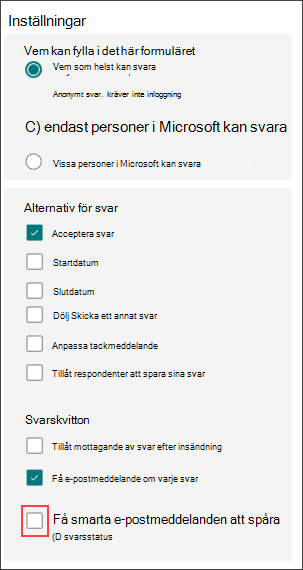 Formulärinställningar för smarta påminnelser