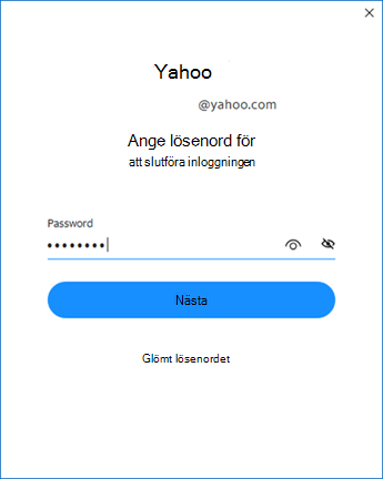 Konfigurationsskärm för Yahoo Outlook två – ange lösenord