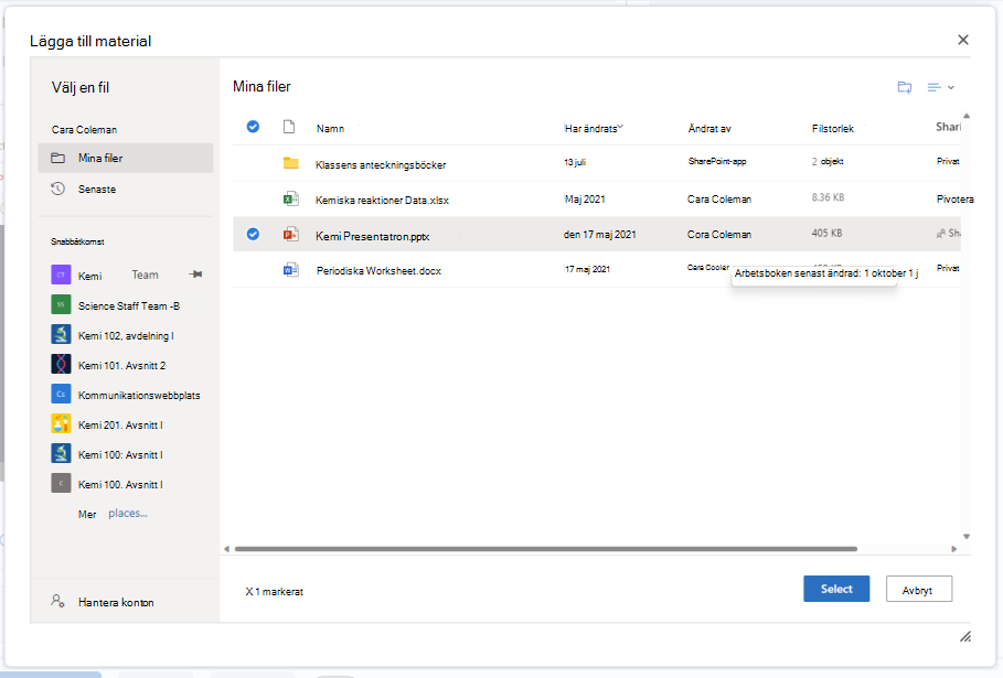 Bifoga ett OneDrive-dokument till en Brightspace Assignment Editor med knappen Bifoga.