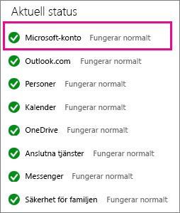 Status för Microsofts kontotjänst