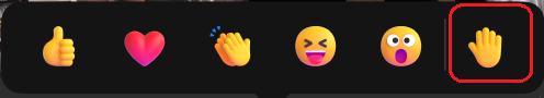Bild som visar emojis för Teams-mötesreaktion med ikonen för upphöjd hand markerad.