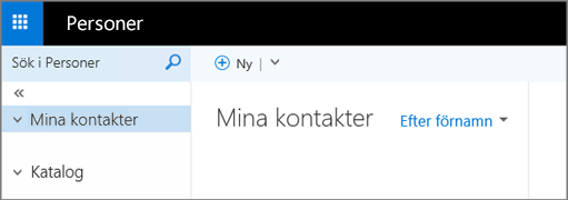 En bild som visar hur sidan Kontakter ser ut i Outlook Web App