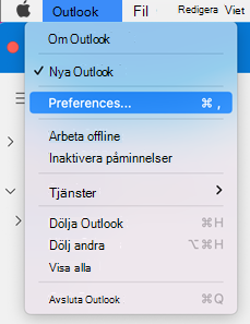 inställningar för Outlook för Mac