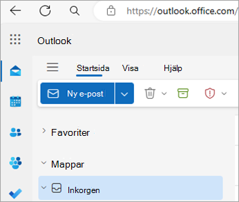 Skärmbild som visar Outlook på webben startsida