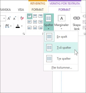 Skärmbild av kolumner för Verktyg för textruta i Publisher.