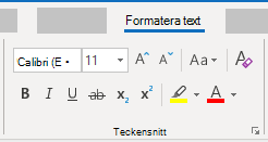 Outlook för Windows, gruppen Formatera textteckensnitt