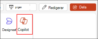 Skärmbild av Copilot-knappen i menyfliksområdet i PowerPoint