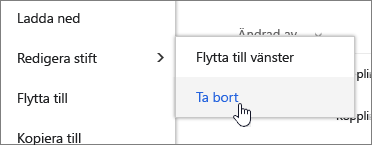 Markera en fil med Redigera nål och Ta bort markerat