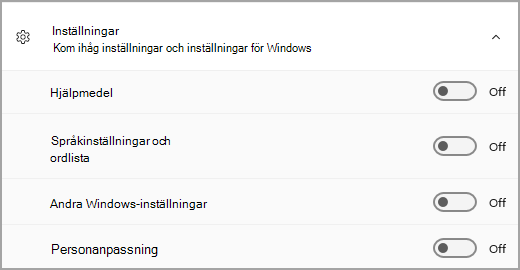 Avsnittet Inställningar i Windows Säkerhetskopiering.