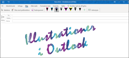 E-postmeddelande med ritobjekt i glittrande bläck i Outlook