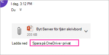 Nedladdningslänk för att spara en bifogad fil på OneDrive.