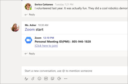 Länken Zooma i Microsoft Teams kanal