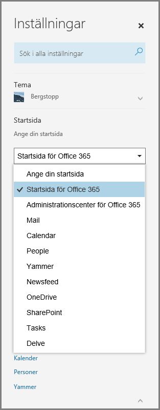 Ändra startsidan i Office 365