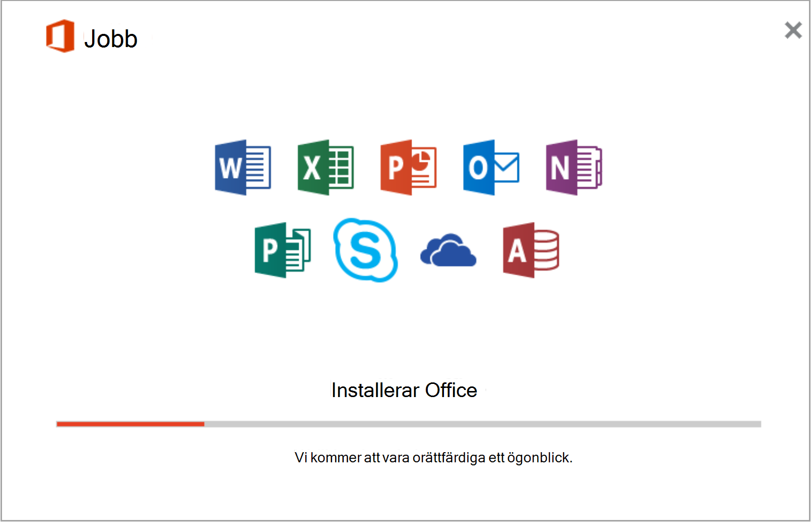 Skärmbild av Office-programinstallationen
