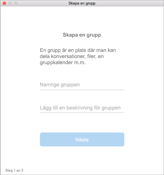 Visar användargränssnittet för Skapa en grupp på Mac