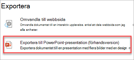 Exportera till PowerPoint-presentation