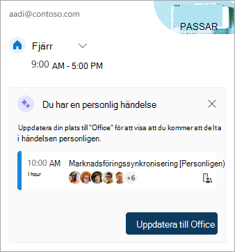 Skärmbild som visar uppdatering av din arbetsplats