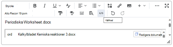 Bädda in en OneDrive-fil i Brightspace Editor med knappen Infoga saker.