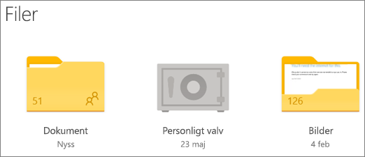 Skärmbild av mappen för personliga valv i OneDrive