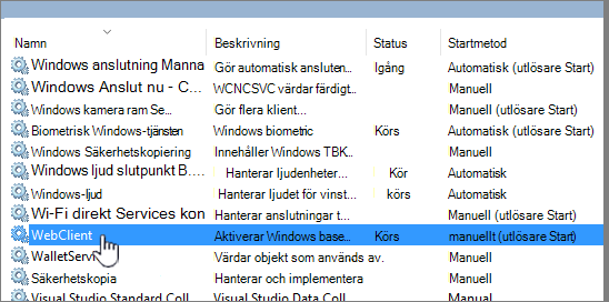 Services.msc med WebClient markerat
