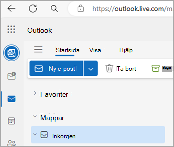 Skärmbild som visar startsidan för Outlook.com