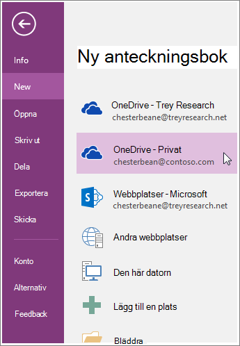 Skärmbild av hur du skapar en ny OneNote-anteckningsbok.