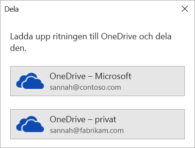 Om du inte har sparat din ritning i OneDrive eller SharePoint uppmanas du att göra det i Visio.