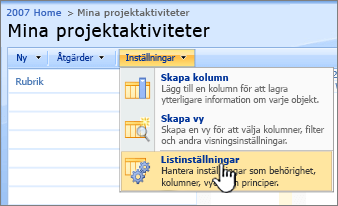 Klicka på Listinställningar på inställningsknappen