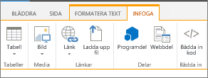 Menyfliksområdet Infoga på wiki-sida