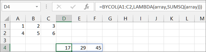 Exempel på den andra funktionen BYCOL