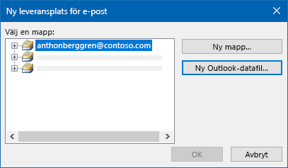 Dialog rutan leverans plats för e-post i Outlook